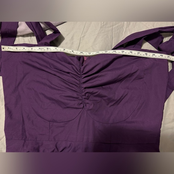 NWOT Purple Ruched Dress with Tie-Strap Sleeves & Slit - Size US16/UK18 - Picture 5 of 6